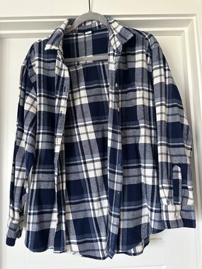 Old Navy Navy and White Plaid Button-Up